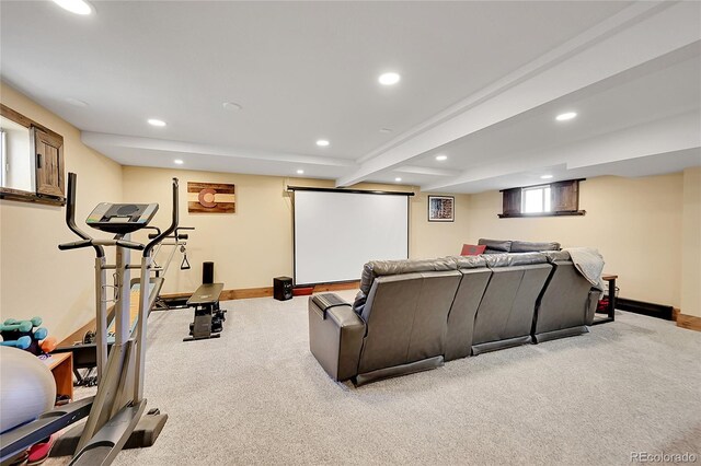 48155 E 56th Ave, Bennett, CO 80102 - home theater with light colored carpet, recessed lighting, and baseboards