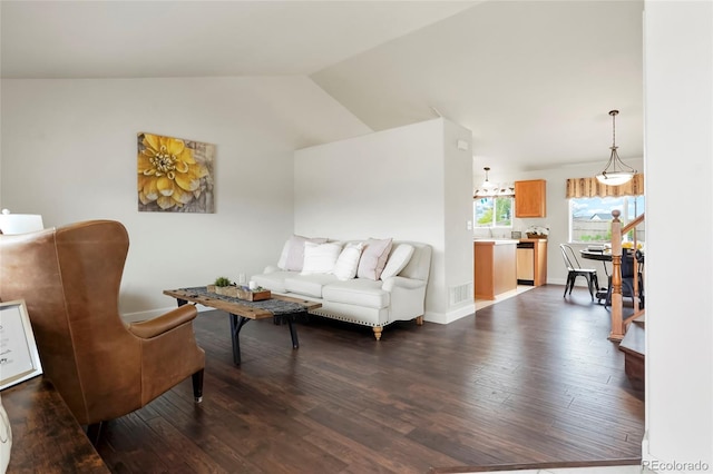 4873 Eckert St, Castle Rock, CO 80104 - living area featuring dark wood-style flooring and lofted ceiling
