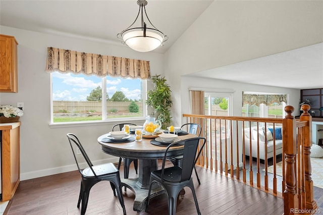 4873 Eckert St, Castle Rock, CO 80104 - dining space with wood finished floors, plenty of natural light, baseboards, and lofted ceiling