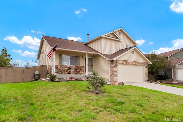 4873 Eckert St, Castle Rock, CO 80104 - view of front of home with stone siding, driveway, an attached garage, and a shingled roof
