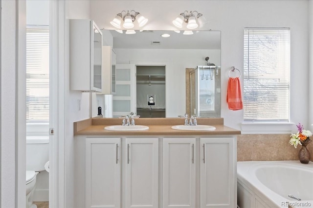 full bathroom with a healthy amount of sunlight, toilet, and a sink