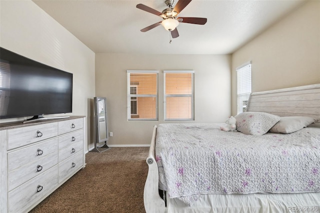 8913 Sunstone Dr, Colorado Springs, CO 80924 - bedroom featuring dark carpet, baseboards, and a ceiling fan
