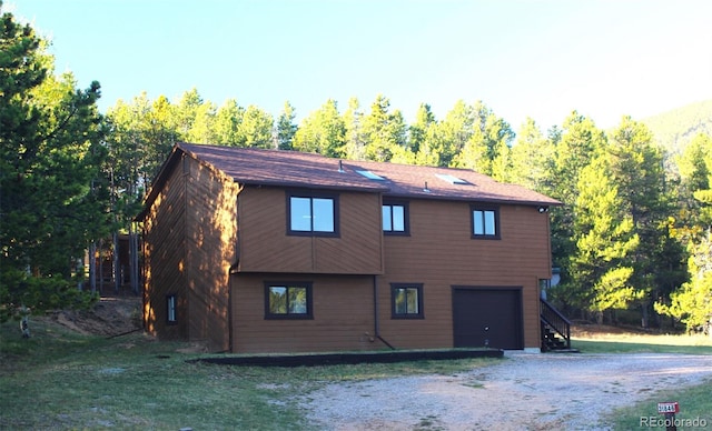 exterior space featuring a garage