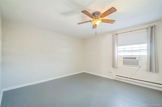 2858 Jasmine St, Denver, CO 80207 - unfurnished room with concrete flooring, cooling unit, ceiling fan, baseboard heating, and baseboards