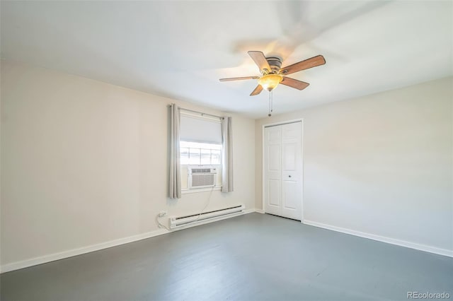 2858 Jasmine St, Denver, CO 80207 - unfurnished room with a baseboard radiator, baseboards, ceiling fan, and cooling unit