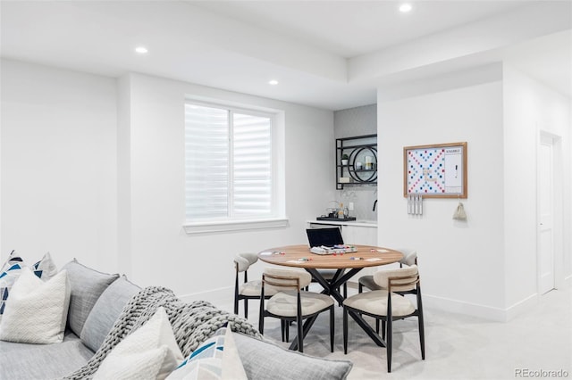 425 S Pearl St, Denver, CO 80209 - dining space featuring baseboards, recessed lighting, and light colored carpet