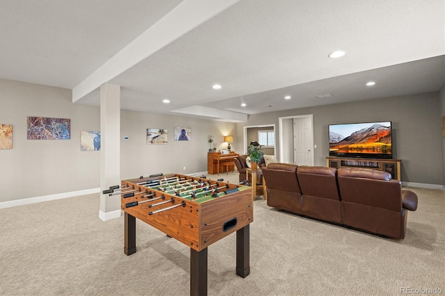 7797 S Valleyhead Way, Aurora, CO 80016 - game room featuring light colored carpet, baseboards, and recessed lighting