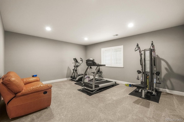 7797 S Valleyhead Way, Aurora, CO 80016 - exercise area featuring carpet floors, baseboards, and recessed lighting