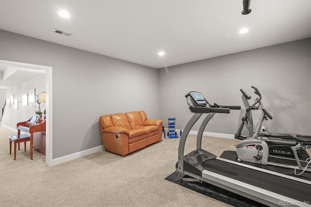 7797 S Valleyhead Way, Aurora, CO 80016 - workout area featuring recessed lighting, light carpet, and visible vents