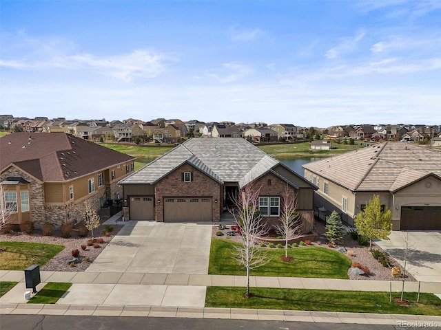 7797 S Valleyhead Way, Aurora, CO 80016 - single story home with driveway, a garage, brick siding, and a residential view