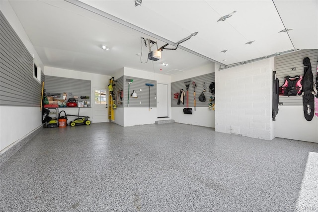 garage with a garage door opener