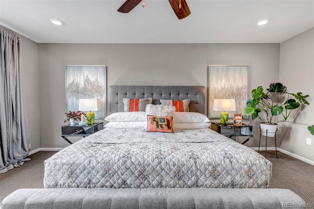 3778 Happyheart Way, Castle Rock, CO 80109 - carpeted bedroom featuring baseboards, ceiling fan, and recessed lighting