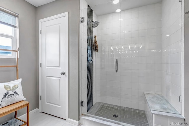 3778 Happyheart Way, Castle Rock, CO 80109 - full bath featuring a shower stall and baseboards