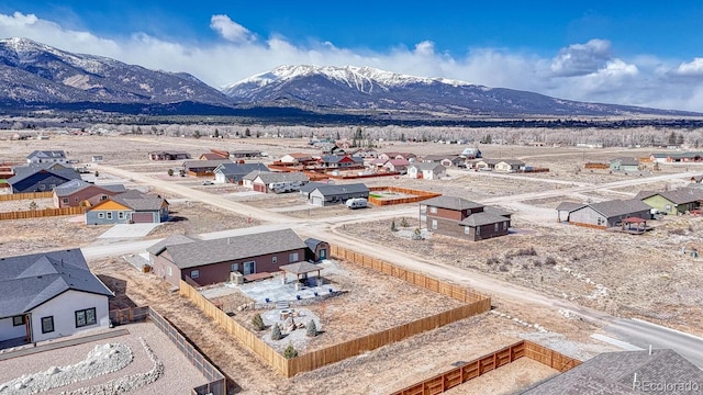 birds eye view of property featuring a residential view and a mountain view