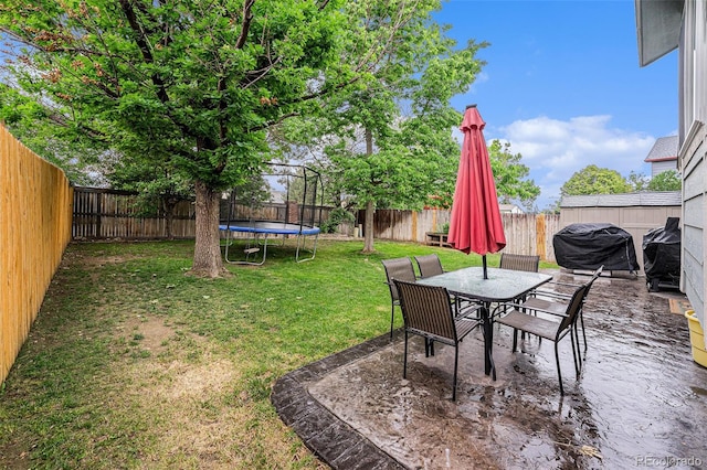 12261 N Holly Way, Brighton, CO 80602 - view of yard with a trampoline and outdoor dining space