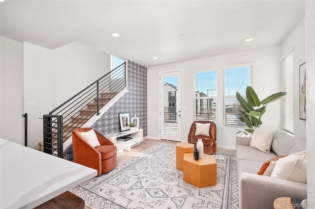 living room with light wood-type flooring