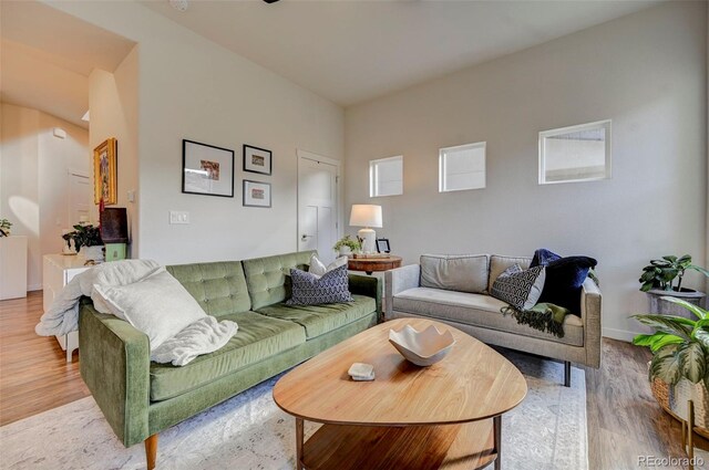 living room featuring light wood-type flooring