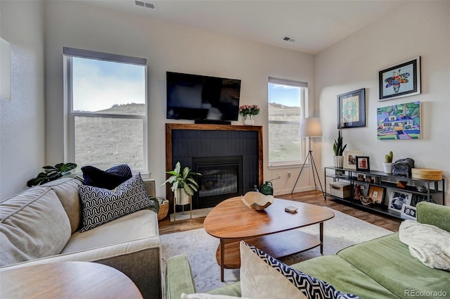 living room with hardwood / wood-style floors