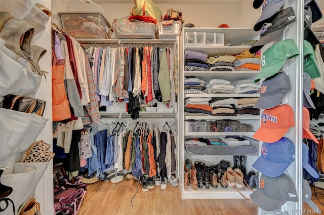 walk in closet featuring wood-type flooring