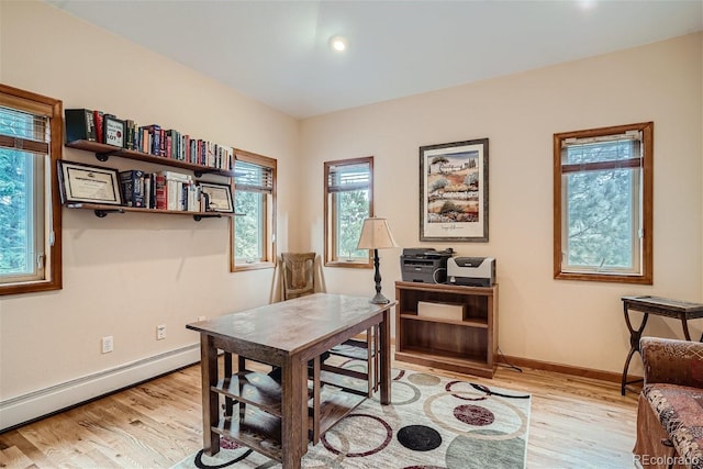 1361 Bross Ct, Evergreen, CO 80439 - office featuring a baseboard heating unit, light wood-type flooring, and recessed lighting