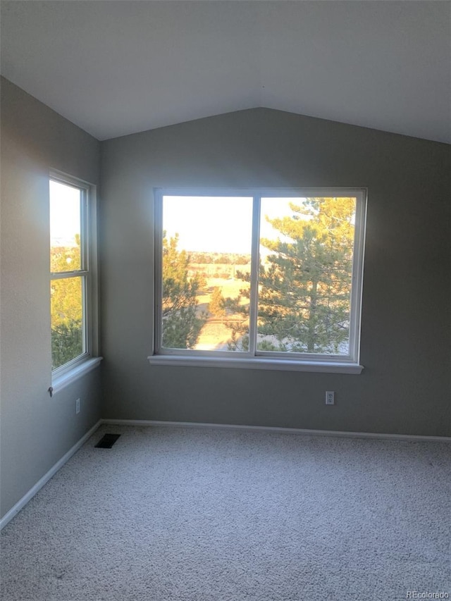 empty room featuring carpet flooring and vaulted ceiling