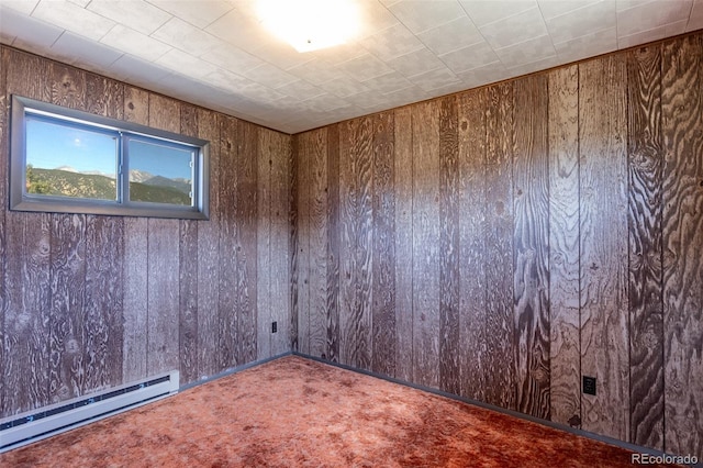13705 County Road 45, Coaldale, CO 81222 - carpeted spare room featuring a baseboard radiator and wooden walls