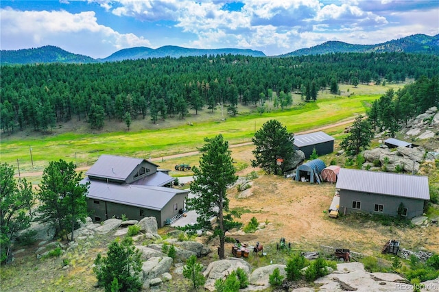 birds eye view of property with a mountain view