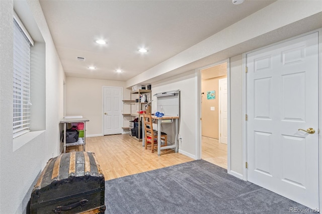 interior space with light hardwood / wood-style flooring