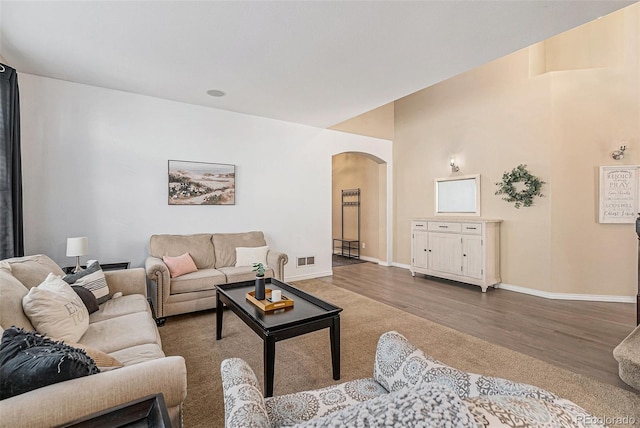 living room with hardwood / wood-style floors