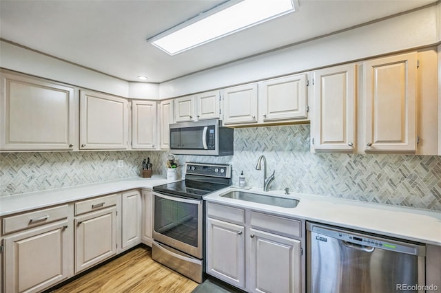 3240 Iris Ave Unit G409, Boulder, CO 80301 - kitchen with appliances with stainless steel finishes, a sink, light countertops, and decorative backsplash