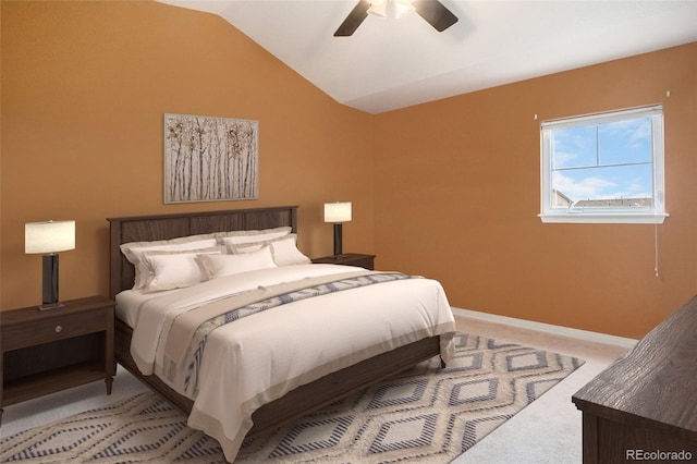 9311 Amison Cir Unit 204, Parker, CO 80134 - bedroom with light carpet, vaulted ceiling, and a ceiling fan