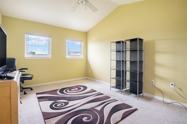 9311 Amison Cir Unit 204, Parker, CO 80134 - carpeted home office featuring lofted ceiling and a ceiling fan