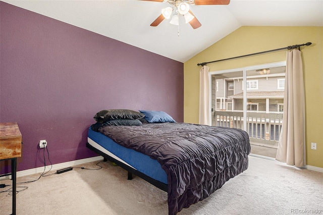 9311 Amison Cir Unit 204, Parker, CO 80134 - carpeted bedroom with access to exterior, vaulted ceiling, and ceiling fan