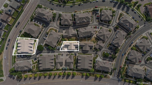 9311 Amison Cir Unit 204, Parker, CO 80134 - aerial view of property's location with property boundaries highlighted and nearby suburban area