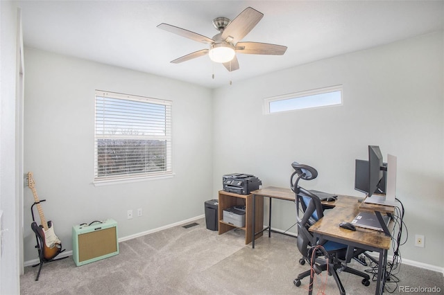 2870 Harrisburg Way, Colorado Springs, CO 80922 - carpeted office space featuring visible vents, baseboards, and ceiling fan