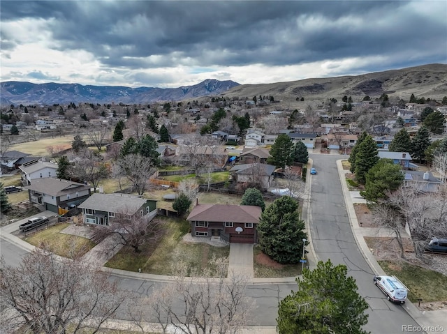 aerial view with a residential view and a mountain view