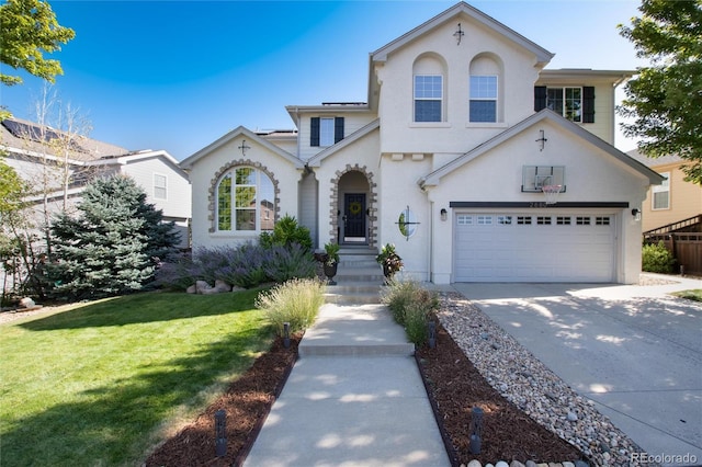 2880 Breezy Ln, Castle Rock, CO 80109 - view of front facade with a front lawn, driveway, and stucco siding