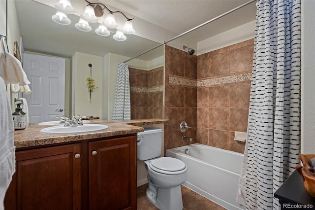 2880 Breezy Ln, Castle Rock, CO 80109 - full bathroom with vanity, shower / tub combo, toilet, and tile patterned flooring