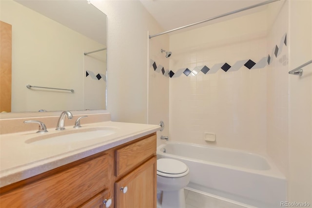 full bathroom with toilet, vanity, and shower / bathing tub combination