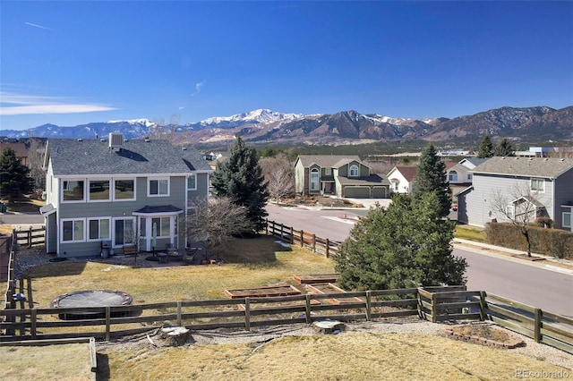 view of mountain feature with a residential view