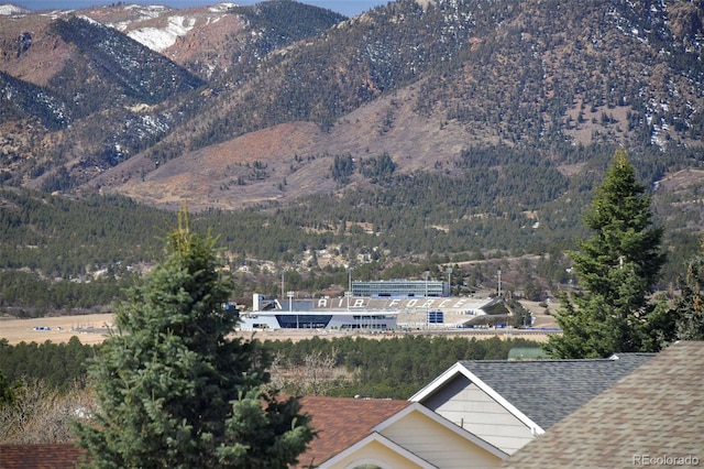 view of mountain feature featuring a wooded view