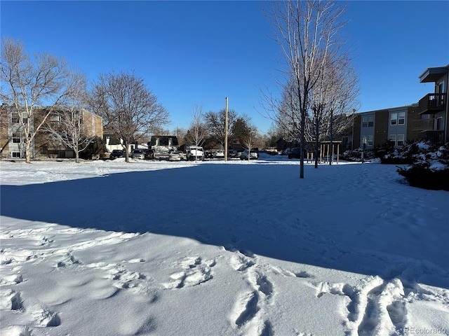 view of yard layered in snow