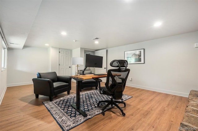 1420 W Ridge Rd, Littleton, CO 80120 - office area with light wood-style flooring, baseboards, and recessed lighting