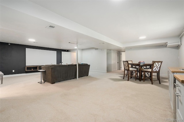 1420 W Ridge Rd, Littleton, CO 80120 - home theater featuring light colored carpet, baseboards, and recessed lighting