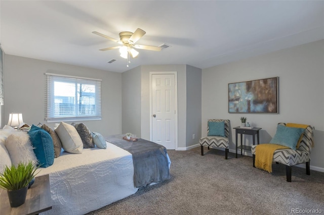 bedroom with carpet flooring and ceiling fan