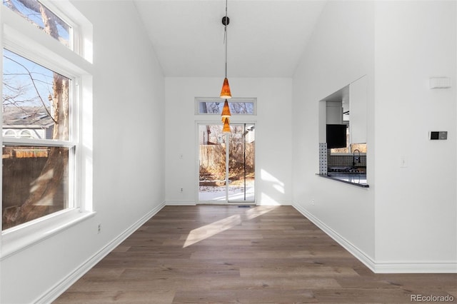 unfurnished dining area with hardwood / wood-style flooring