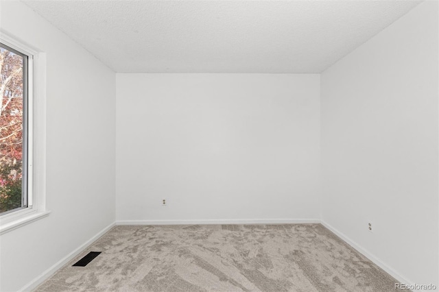 carpeted spare room featuring plenty of natural light and a textured ceiling