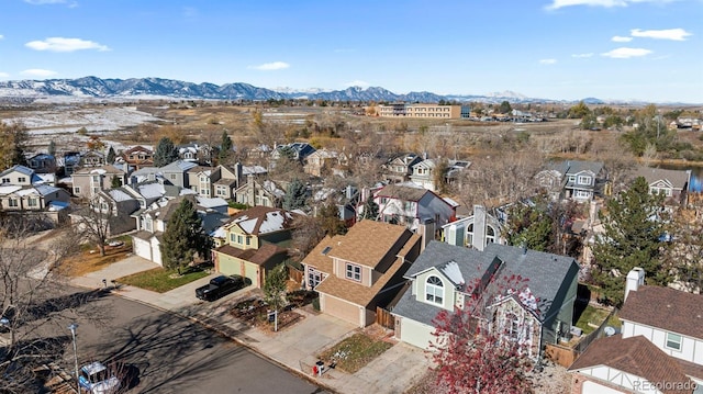 birds eye view of property with a mountain view