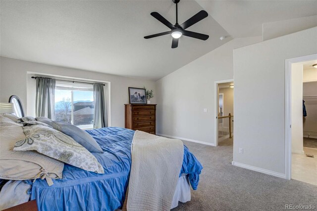 1944 Queens Canyon Ct, Colorado Springs, CO 80921 - carpeted bedroom with baseboards, ceiling fan, and vaulted ceiling