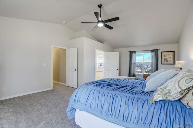 1944 Queens Canyon Ct, Colorado Springs, CO 80921 - bedroom featuring ceiling fan, carpet, baseboards, and lofted ceiling
